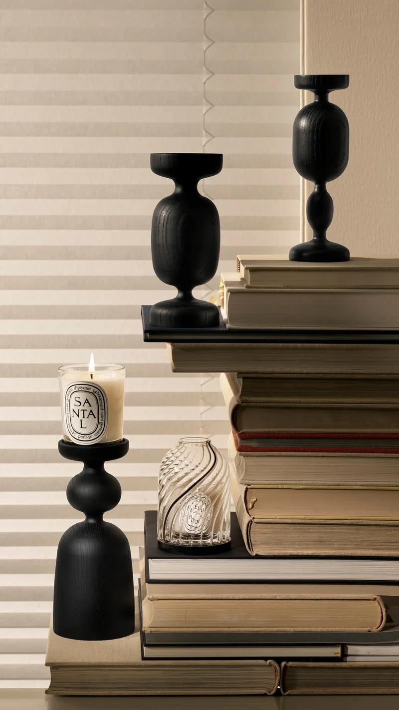 Bougeoir Colonne noir - Pour bougie modèle classique