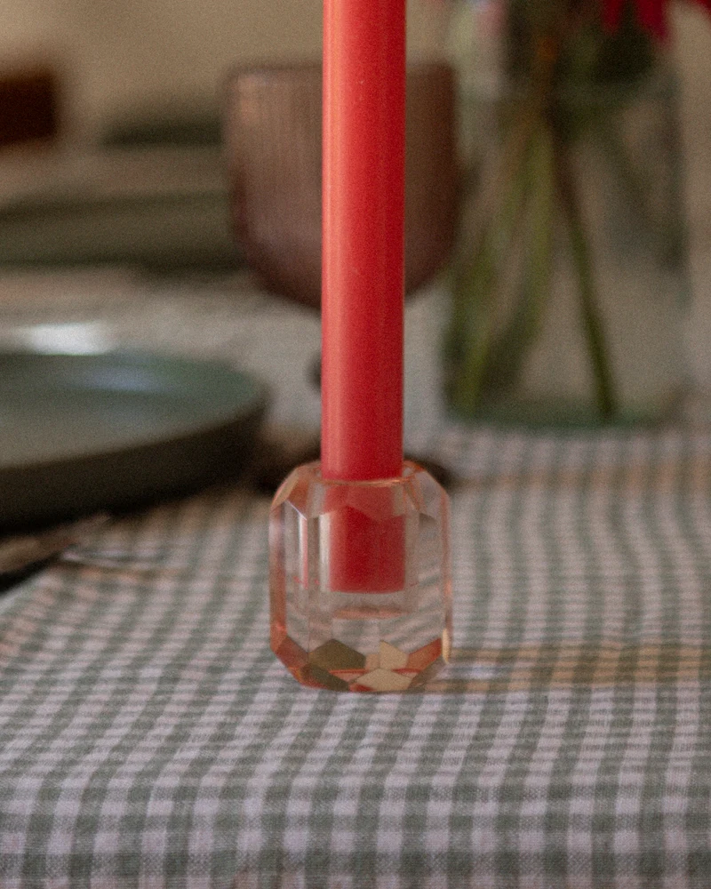 Bougeoir à facettes rose