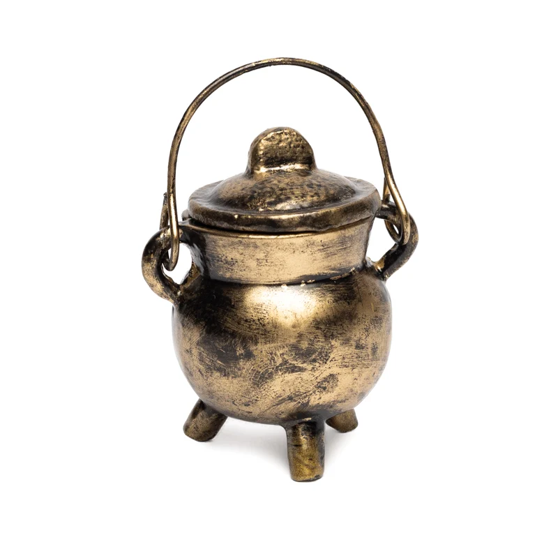Cauldron (heksenketel) gietijzer goudkleurig klein