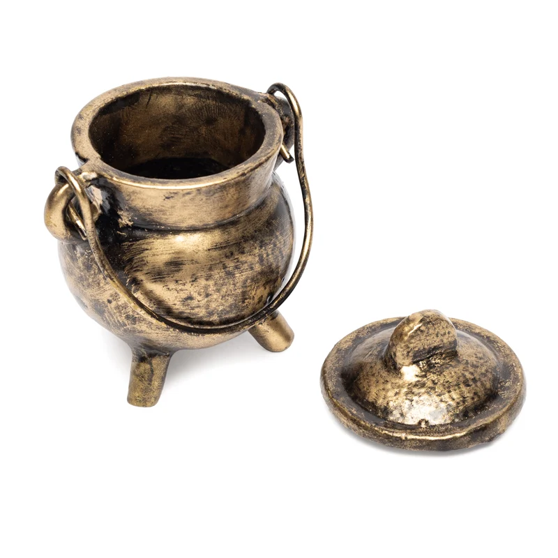 Cauldron (heksenketel) gietijzer goudkleurig klein