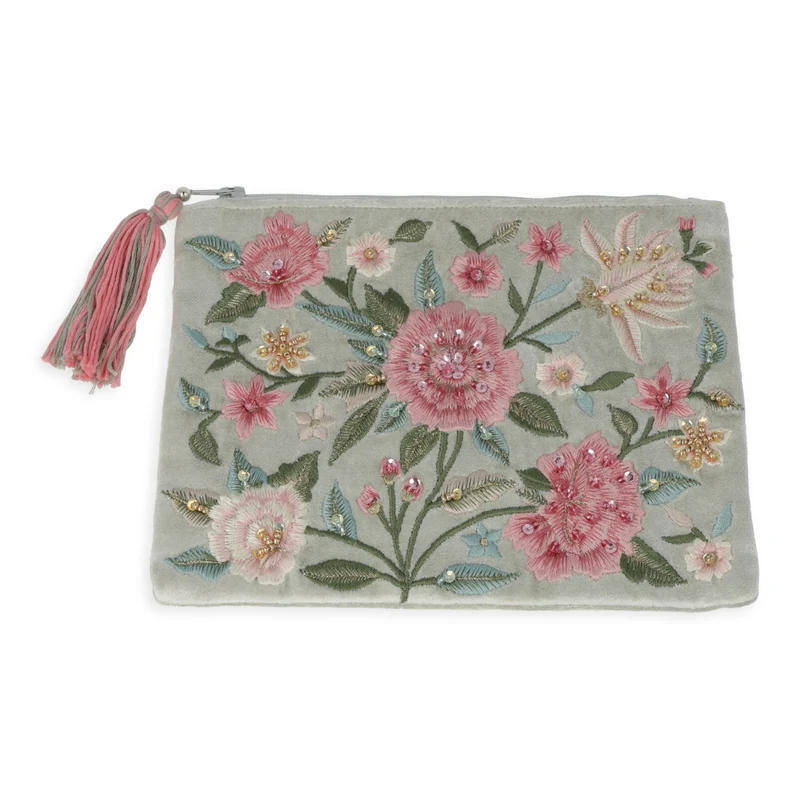 Etui fluweel mintgroen met bloemen