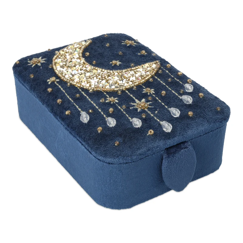 Sieraden / tarotdoos fluweel blauw met maan