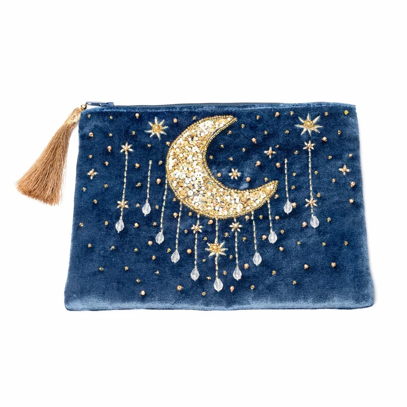 Etui fluweel blauw met maan