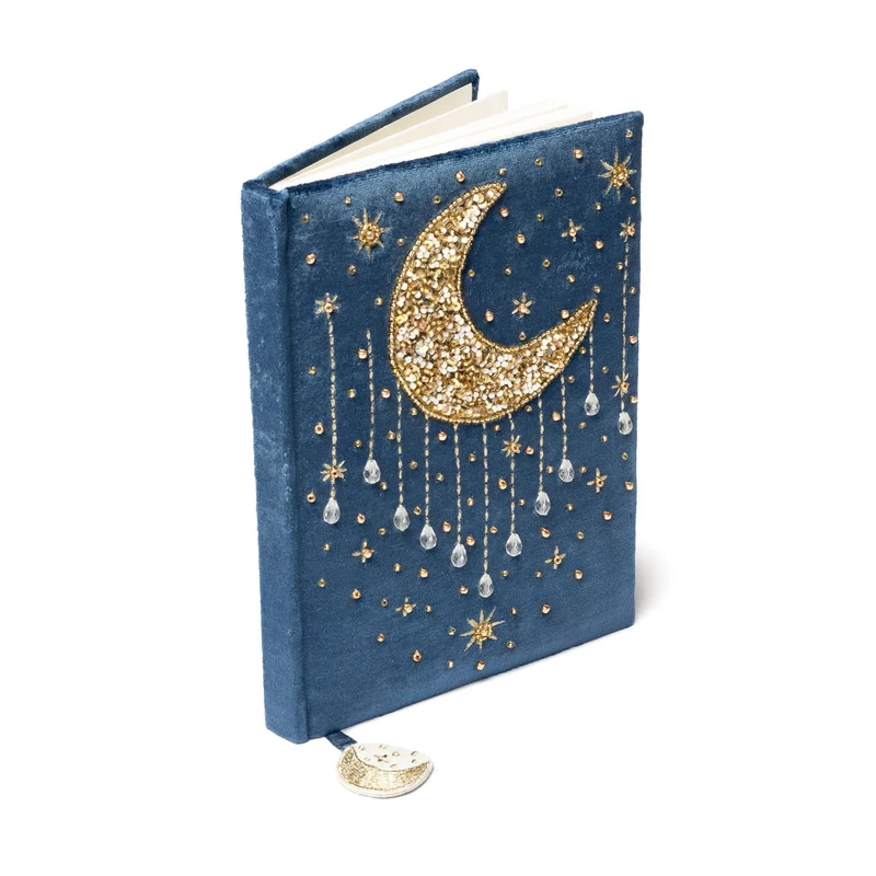 Notitieboek fluweel blauw met maan