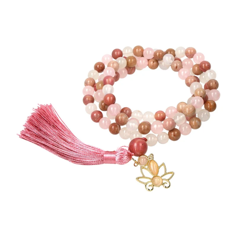 Mala lotus, rhodoniet, rozenkwarts & witte agaat
