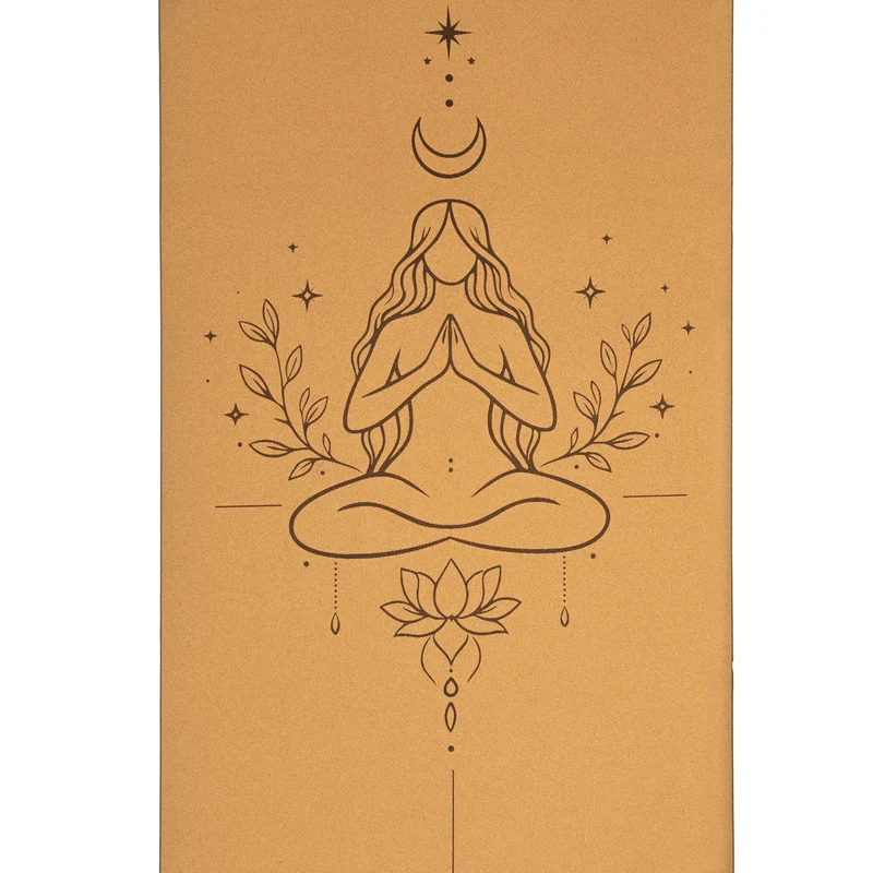 Yogi & Yogini Yogamat Cork / TPE lijnwerk Goddelijk Vrouwelijke