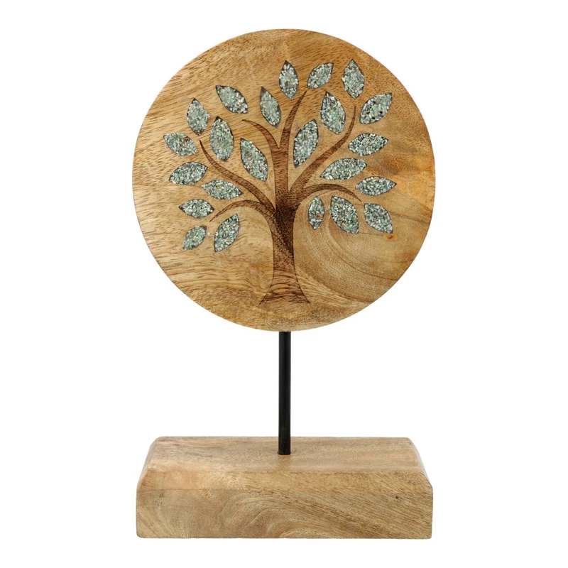 Deco Levensboom mangohout met groene aventurijn op voet