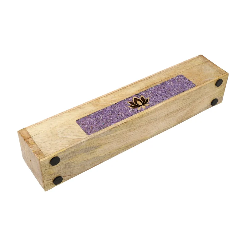 Wierookbrander en opbergdoos Lotus amethist mangohout