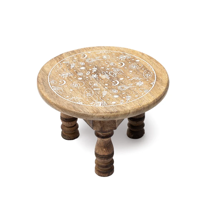 Altaartafeltje rond mystiek motief mangohout whitewash