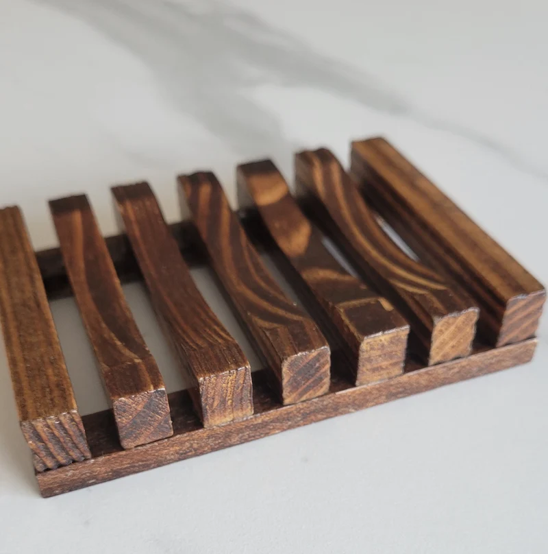 Soap Dish, Wood Slatted (Dark) Sell Off