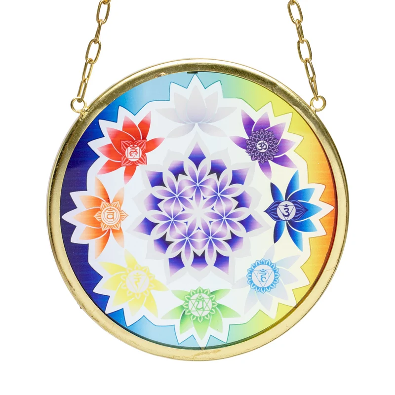 Raamdecoratie glas Chakra lotus rond