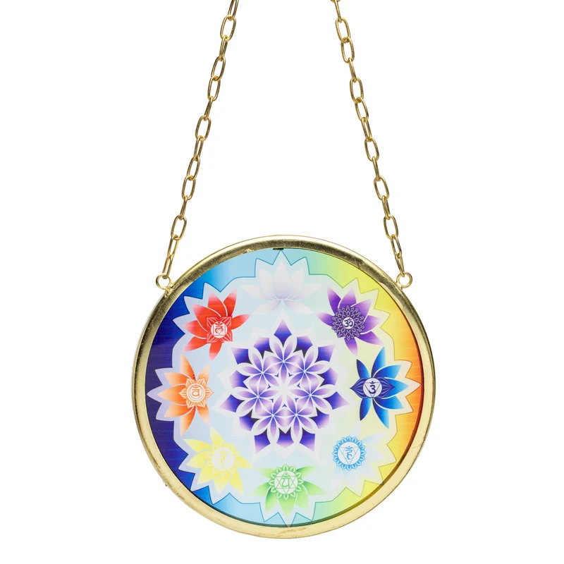 Raamdecoratie glas Chakra lotus rond