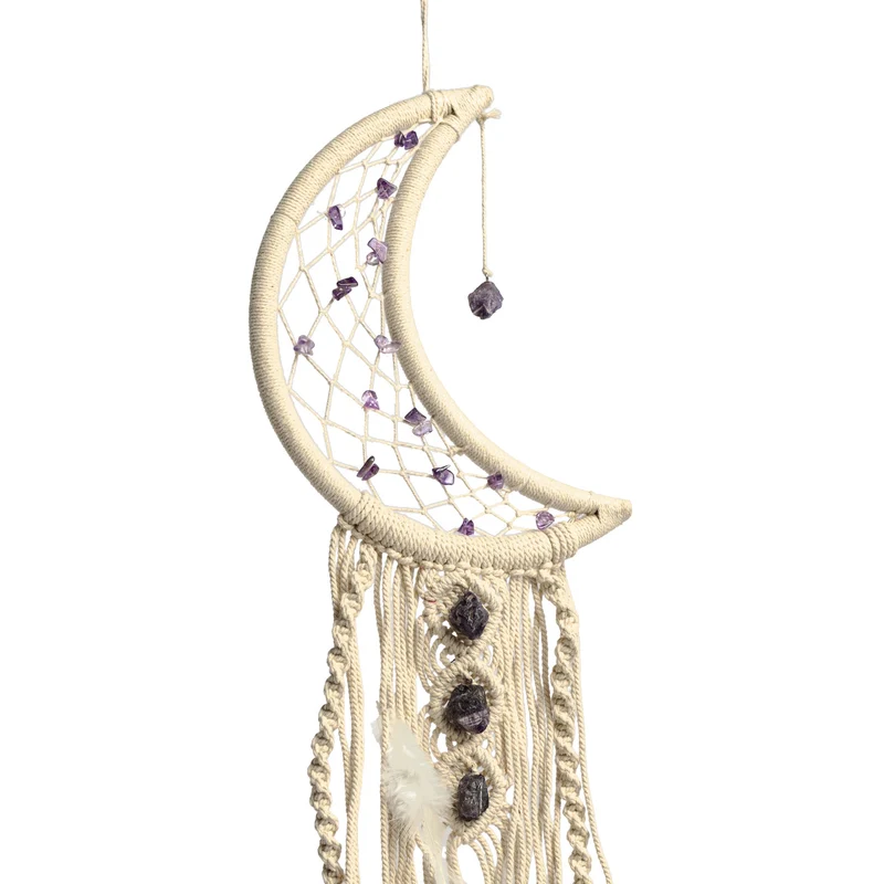 Macramé maan hanger met amethist
