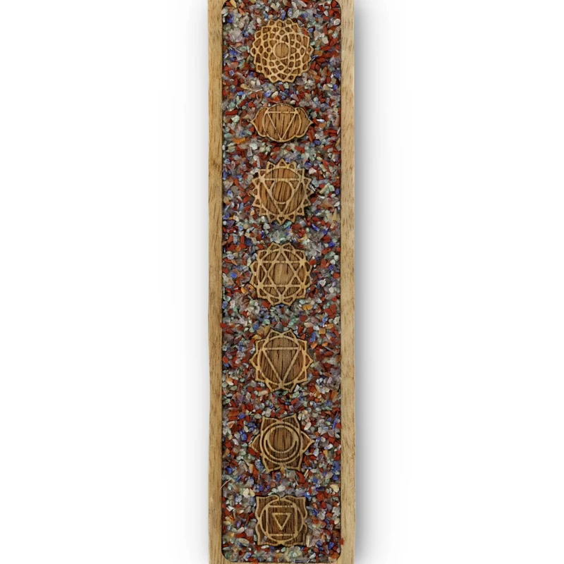 Wierookhouder 7 Chakra's gemengde chakrastenen mangohout