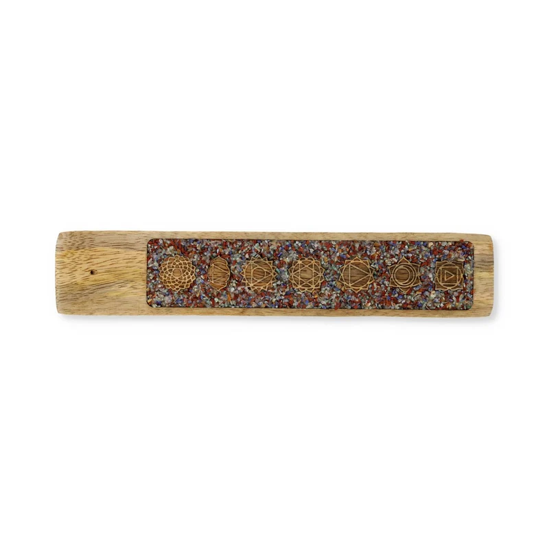 Wierookhouder 7 Chakra's gemengde chakrastenen mangohout