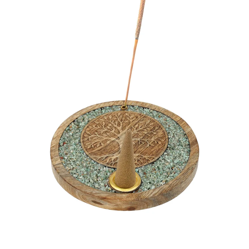 Wierookkegelhouder Tree of life amazoniet mangohout