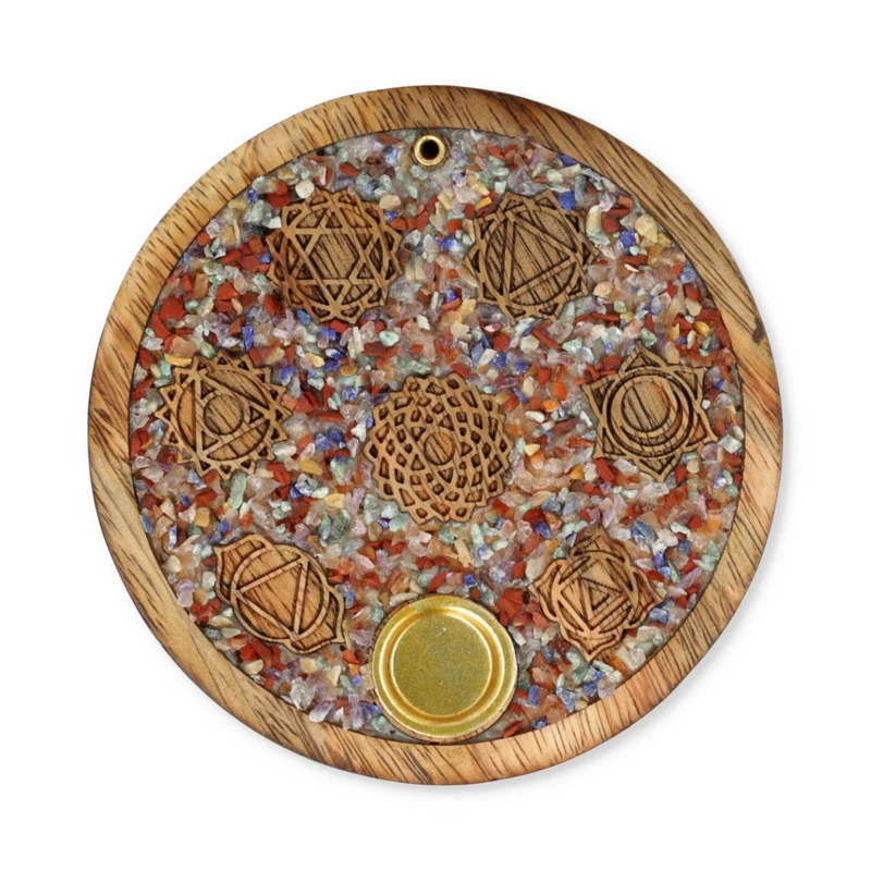 Wierookkegelhouder 7 Chakra's gemengde chakrastenen mangohout