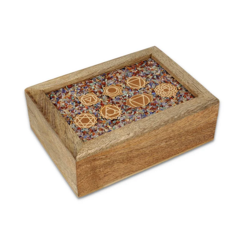 Tarot sieradendoos 7 Chakra's gemengde chakrastenen mangohout