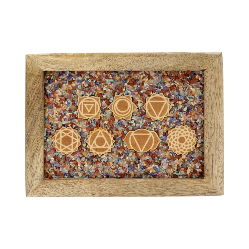 Tarot sieradendoos 7 Chakra's gemengde chakrastenen mangohout