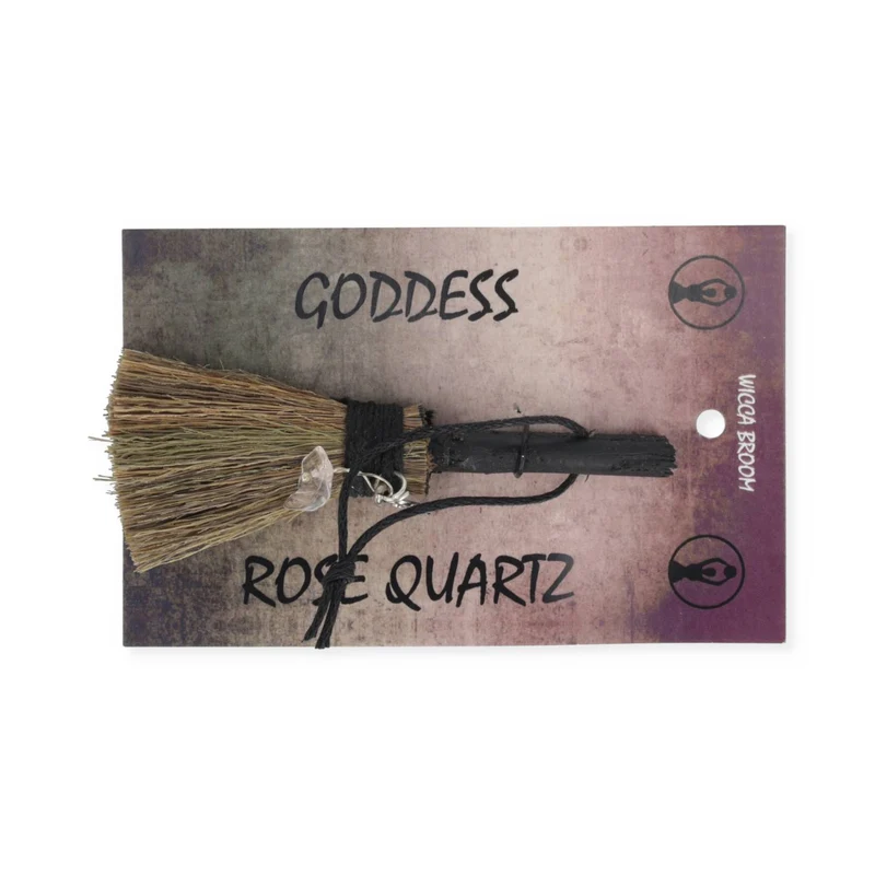 Mini bezem Goddess met rozenkwarts