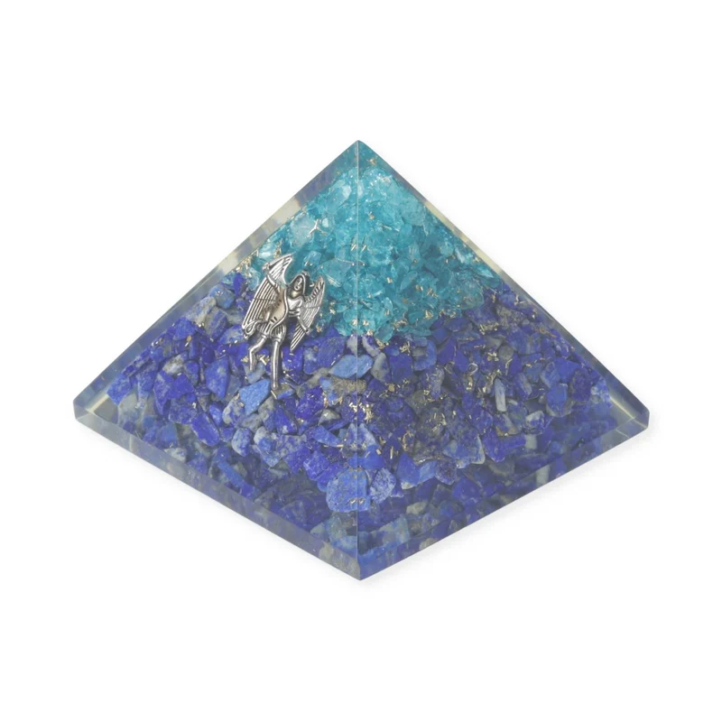 Orgoniet piramide lapis lazuli en aquamarijn met engel Michaël