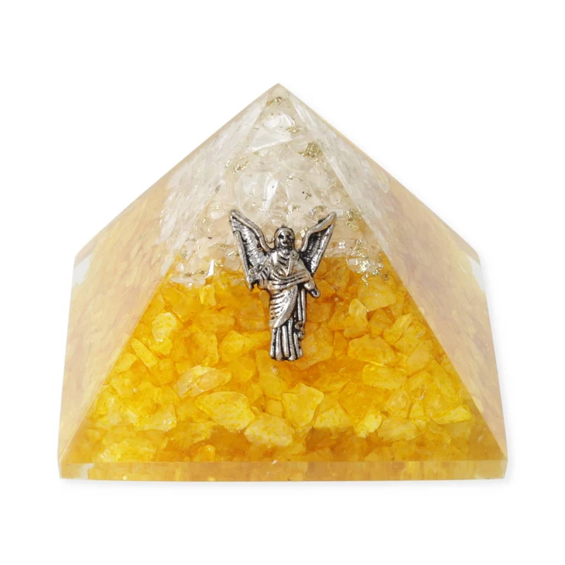 Orgoniet piramide citrien en bergkristal met engel Uriël