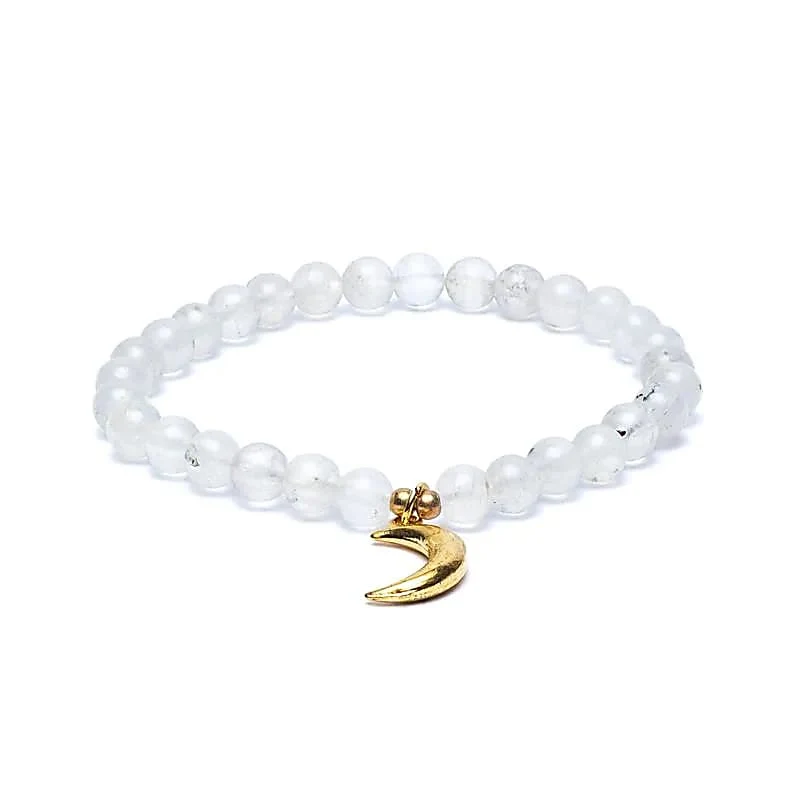 Armband maansteen elastisch met maan bedel