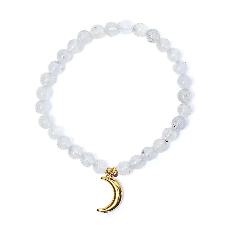 Armband maansteen elastisch met maan bedel