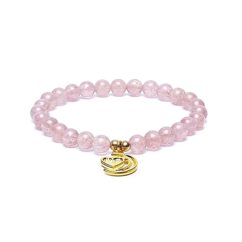 Armband aardbeienkwarts elastisch met hart/maan bedel