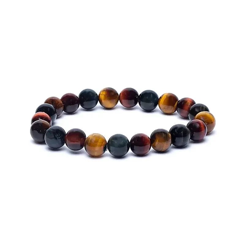 Armband drie kleuren tijgeroog (rood/oranje/blauw) elastisch
