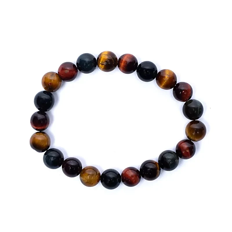 Armband drie kleuren tijgeroog (rood/oranje/blauw) elastisch