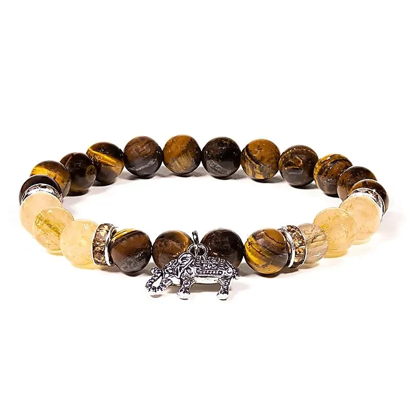 Armband tijgeroog/rutielkwarts met olifant