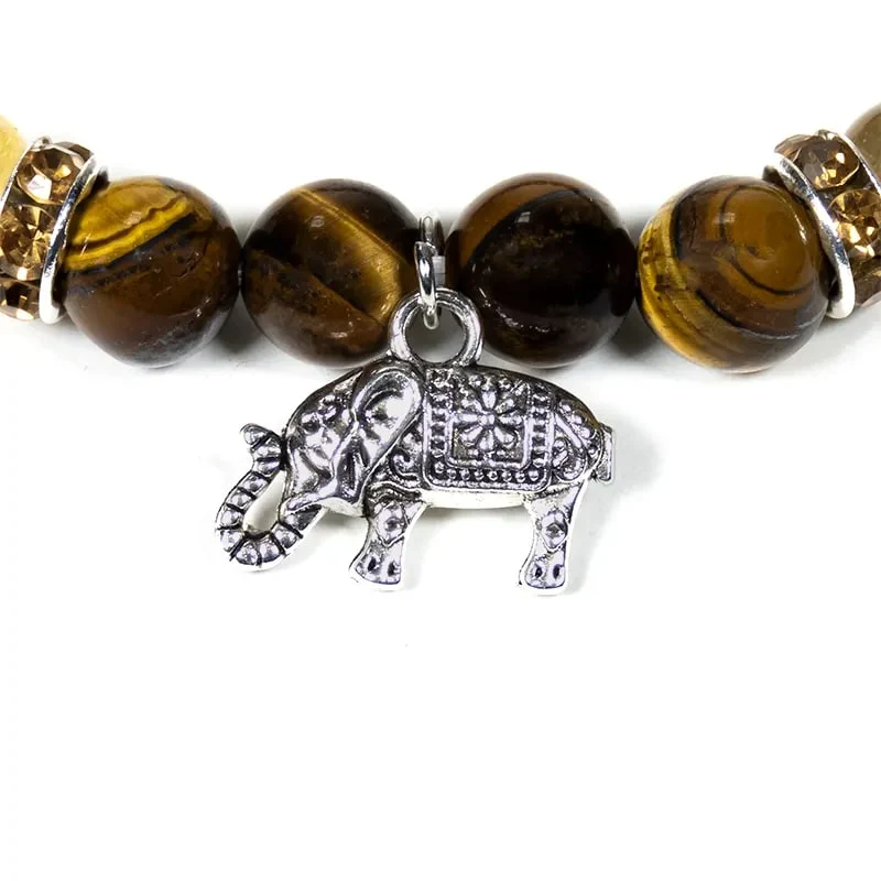 Armband tijgeroog/rutielkwarts met olifant