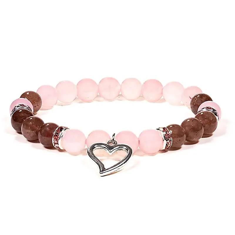 Armband rozenkwarts/aardbeien kwarts met hartje