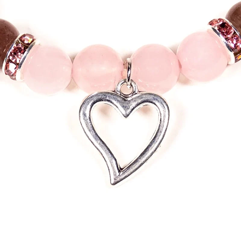 Armband rozenkwarts/aardbeien kwarts met hartje