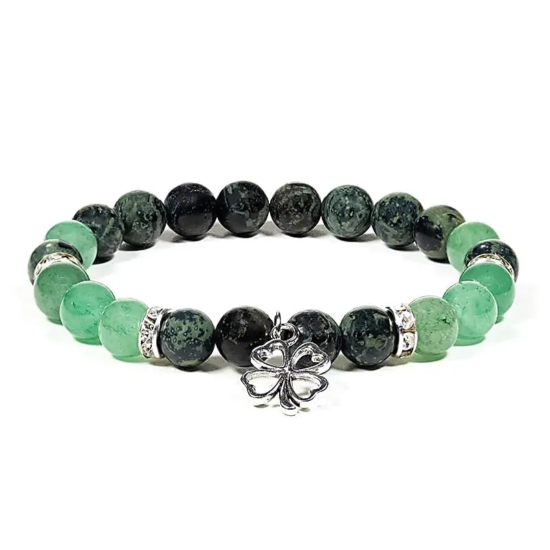 Armband kambaba/groene aventurijn met klavertje
