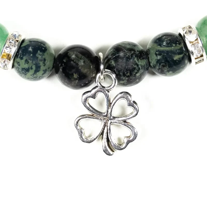 Armband kambaba/groene aventurijn met klavertje