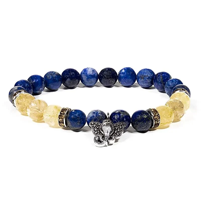 Armband lapis lazuli/rutielkwarts met ganesha