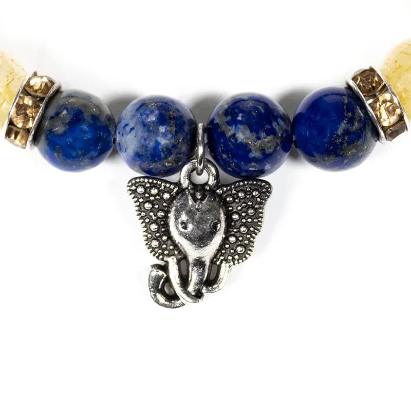 Armband lapis lazuli/rutielkwarts met ganesha