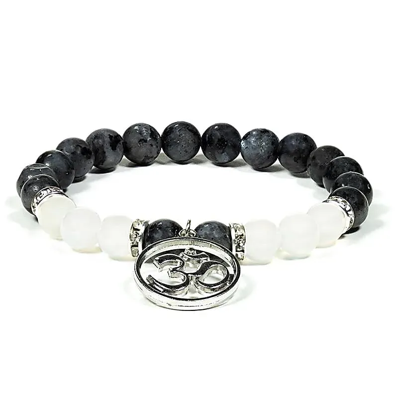 Armband labradoriet/witte agaat met ohm