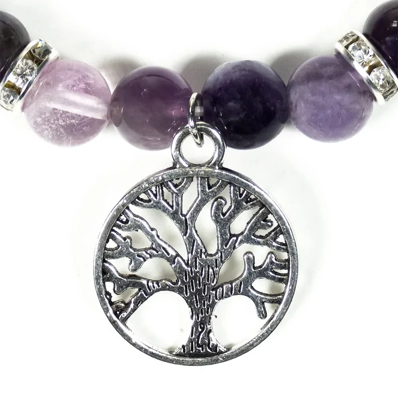 Armband fluoriet/amethist met levensboom