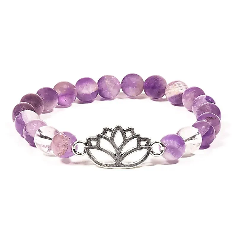 Armband chevron amethist/bergkristal met lotus