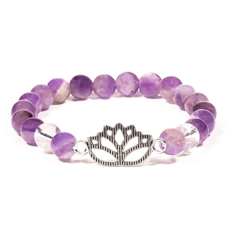 Armband chevron amethist/bergkristal met lotus