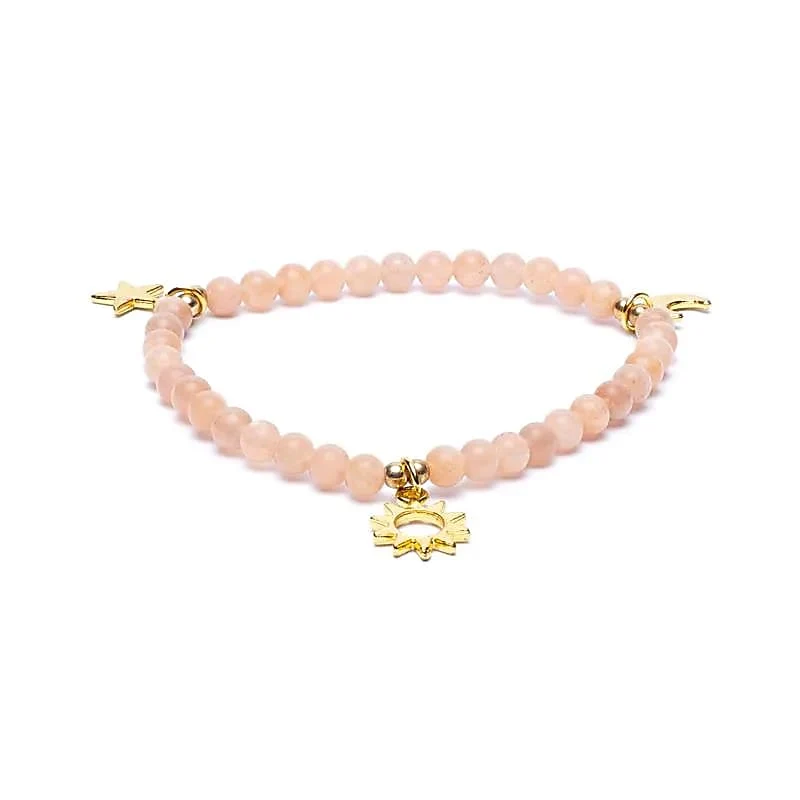 Armband zonnesteen elastisch met sterren/maan/zon bedels