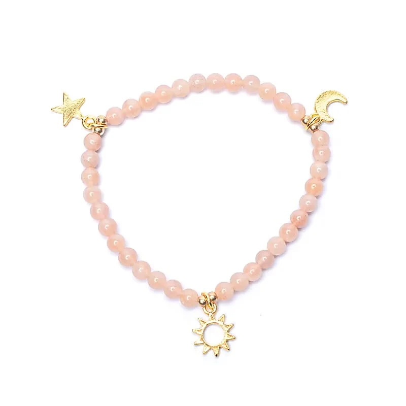 Armband zonnesteen elastisch met sterren/maan/zon bedels