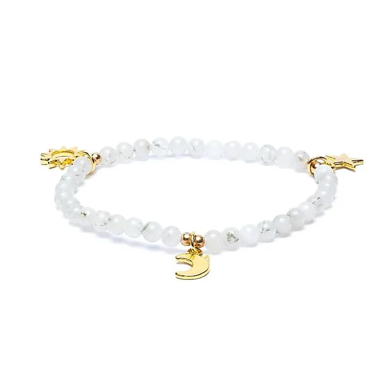 Armband maansteen elastisch met sterren/maan/zon bedels
