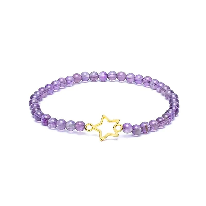 Armband amethist elastisch met ster bedel
