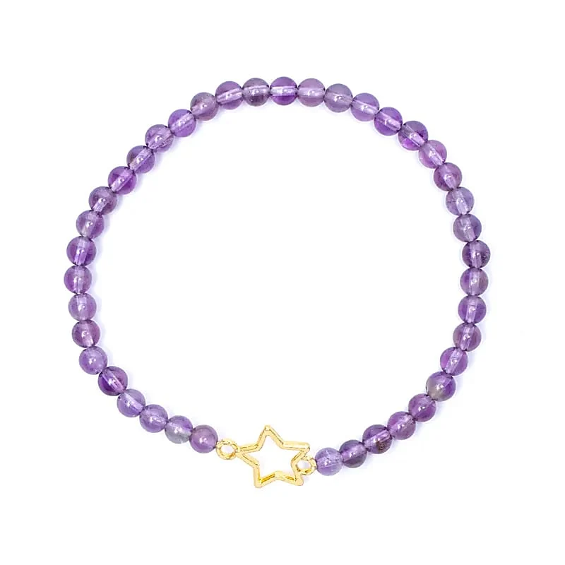 Armband amethist elastisch met ster bedel