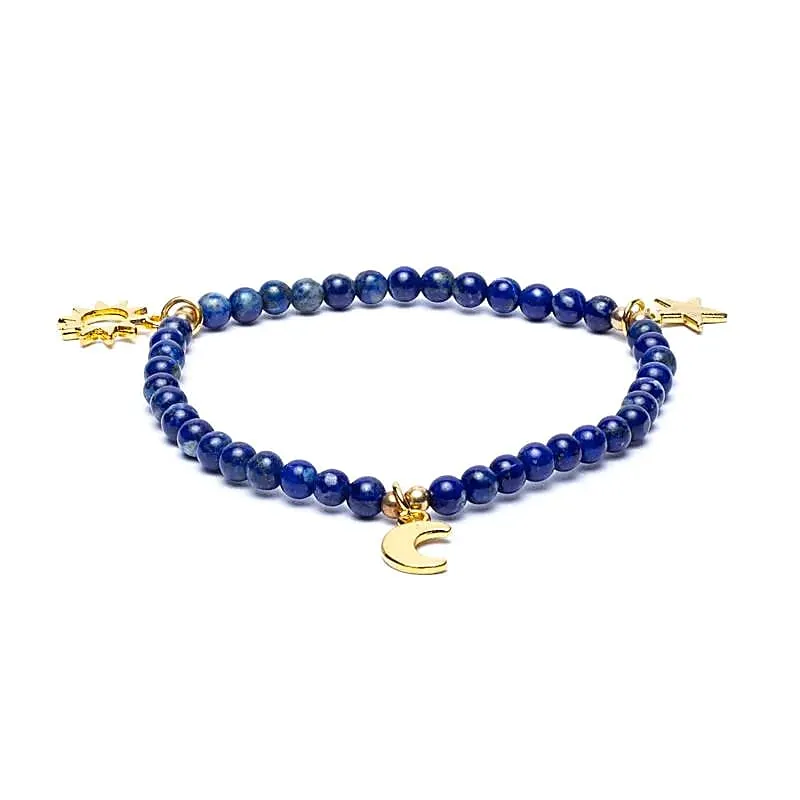 Armband lapis elastisch met sterren/maan/zon bedels