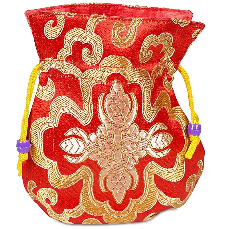 Brokaattasje rood gevoerd met rood
